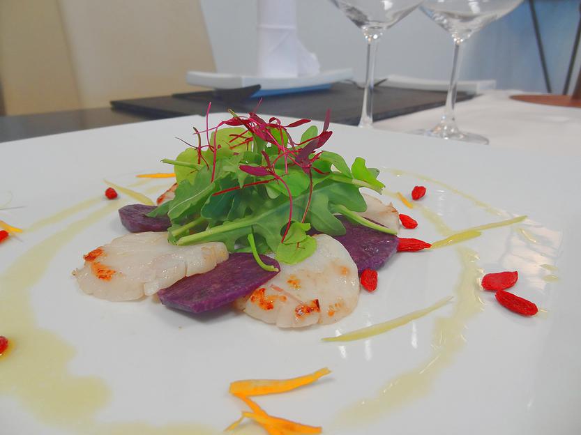 Vieiras com Vitelotte